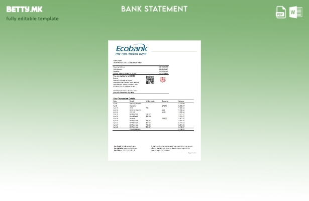 модерен стил Шаблон за збор за извод од банкарска банка Екобанка Јужен Судан